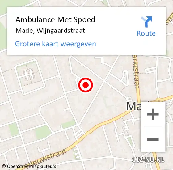 Locatie op kaart van de 112 melding: Ambulance Met Spoed Naar Made, Wijngaardstraat op 11 januari 2018 13:02