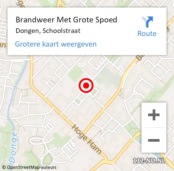 Locatie op kaart van de 112 melding: Brandweer Met Grote Spoed Naar Dongen, Schoolstraat op 11 januari 2018 13:23