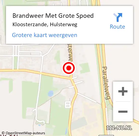 Locatie op kaart van de 112 melding: Brandweer Met Grote Spoed Naar Kloosterzande, Hulsterweg op 12 februari 2014 19:50