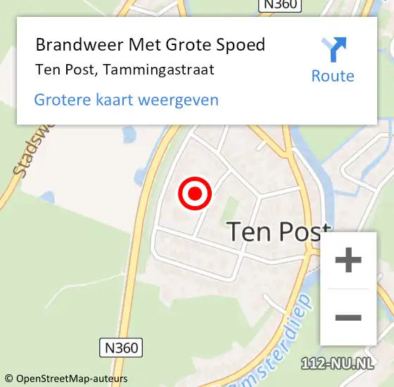 Locatie op kaart van de 112 melding: Brandweer Met Grote Spoed Naar Ten Post, Tammingastraat op 11 januari 2018 14:21