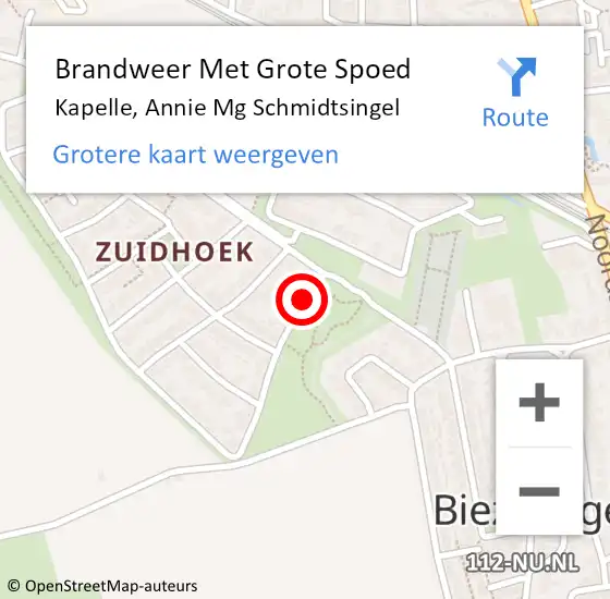 Locatie op kaart van de 112 melding: Brandweer Met Grote Spoed Naar Kapelle, Annie Mg Schmidtsingel op 11 januari 2018 14:21