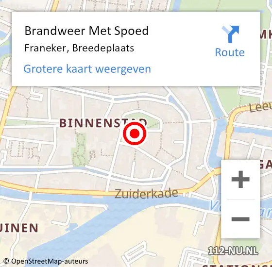 Locatie op kaart van de 112 melding: Brandweer Met Spoed Naar Franeker, Breedeplaats op 11 januari 2018 16:35