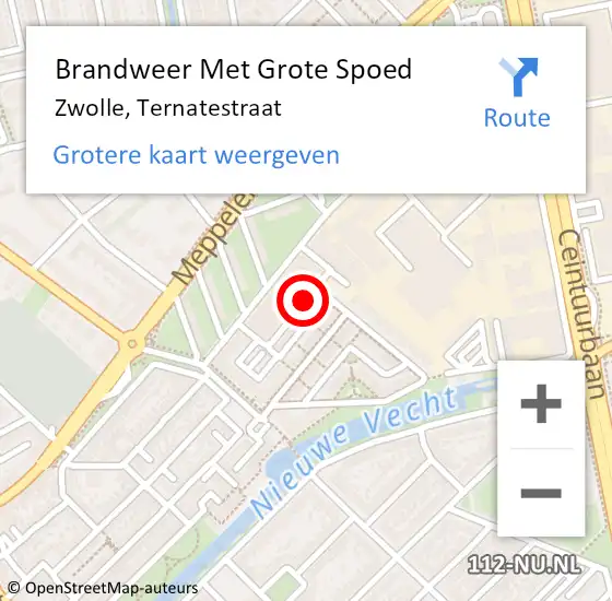 Locatie op kaart van de 112 melding: Brandweer Met Grote Spoed Naar Zwolle, Ternatestraat op 11 januari 2018 17:09