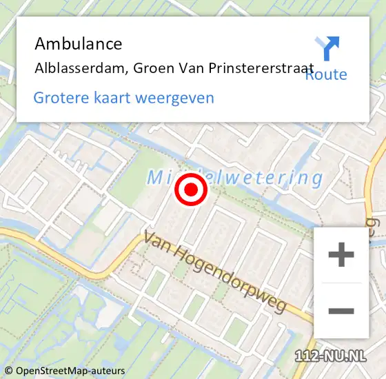 Locatie op kaart van de 112 melding: Ambulance Alblasserdam, Groen Van Prinstererstraat op 11 januari 2018 17:59