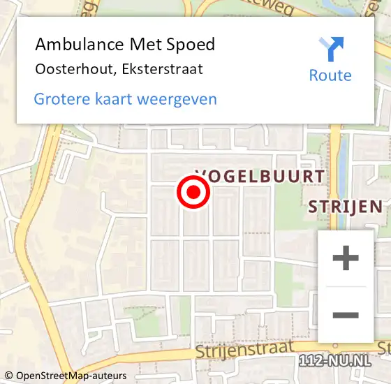 Locatie op kaart van de 112 melding: Ambulance Met Spoed Naar Oosterhout, Eksterstraat op 11 januari 2018 18:04