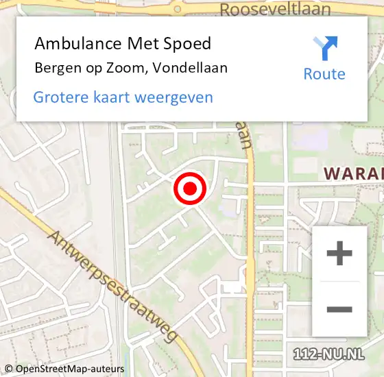 Locatie op kaart van de 112 melding: Ambulance Met Spoed Naar Bergen op Zoom, Vondellaan op 11 januari 2018 18:25