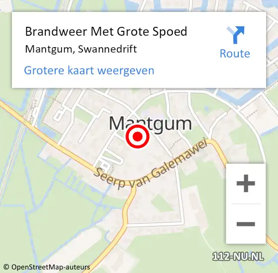 Locatie op kaart van de 112 melding: Brandweer Met Grote Spoed Naar Mantgum, Swannedrift op 12 februari 2014 20:22