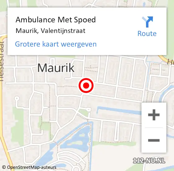 Locatie op kaart van de 112 melding: Ambulance Met Spoed Naar Maurik, Valentijnstraat op 11 januari 2018 20:13