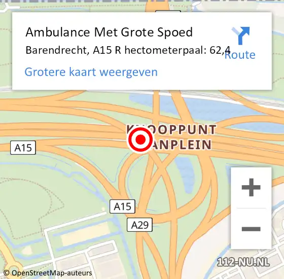 Locatie op kaart van de 112 melding: Ambulance Met Grote Spoed Naar Barendrecht, A15 L hectometerpaal: 60,5 op 11 januari 2018 21:05