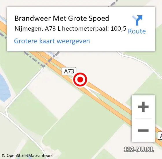 Locatie op kaart van de 112 melding: Brandweer Met Grote Spoed Naar Nijmegen, A73 hectometerpaal: 110,0 op 11 januari 2018 21:06