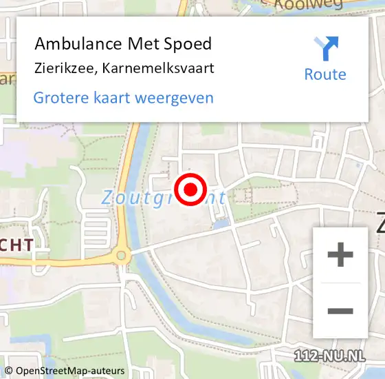 Locatie op kaart van de 112 melding: Ambulance Met Spoed Naar Zierikzee, Karnemelksvaart op 11 januari 2018 21:33