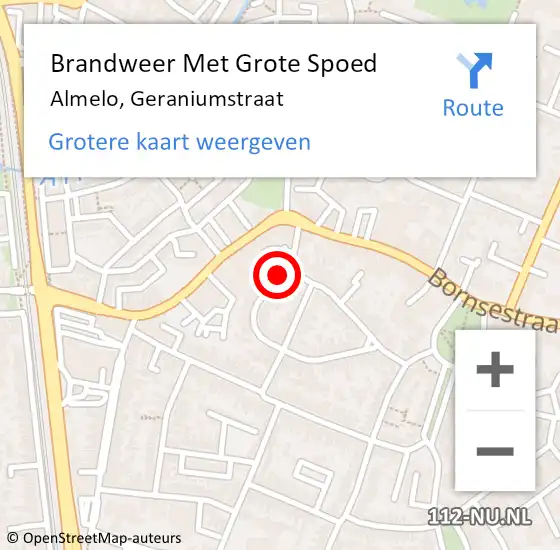 Locatie op kaart van de 112 melding: Brandweer Met Grote Spoed Naar Almelo, Geraniumstraat op 11 januari 2018 22:54