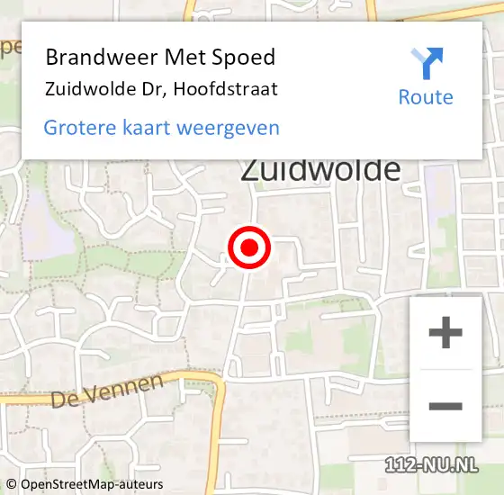 Locatie op kaart van de 112 melding: Brandweer Met Spoed Naar Zuidwolde Dr, Hoofdstraat op 12 februari 2014 20:35