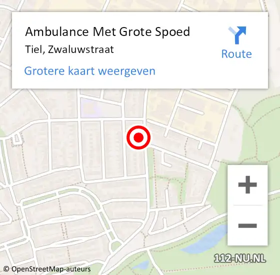 Locatie op kaart van de 112 melding: Ambulance Met Grote Spoed Naar Tiel, Zwaluwstraat op 11 januari 2018 23:27