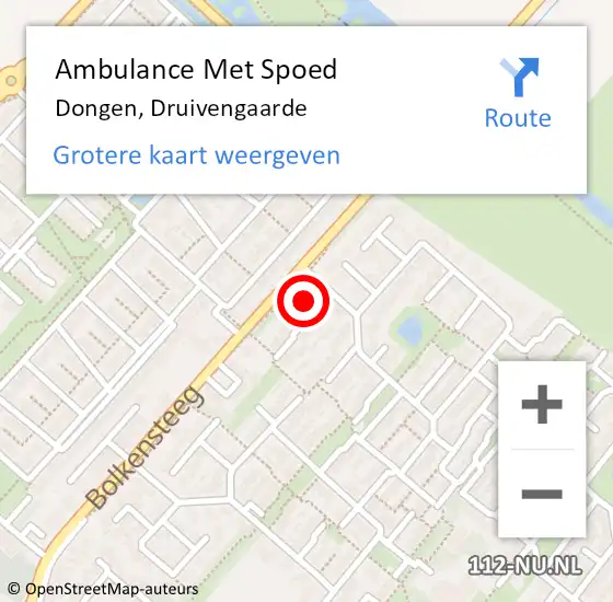 Locatie op kaart van de 112 melding: Ambulance Met Spoed Naar Dongen, Druivengaarde op 12 januari 2018 02:10