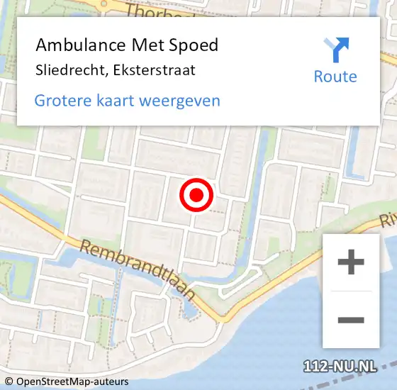 Locatie op kaart van de 112 melding: Ambulance Met Spoed Naar Sliedrecht, Eksterstraat op 12 januari 2018 02:33