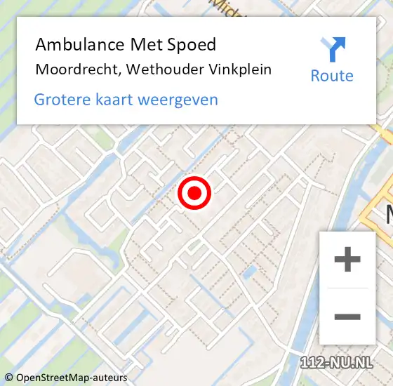 Locatie op kaart van de 112 melding: Ambulance Met Spoed Naar Moordrecht, Wethouder Vinkplein op 12 januari 2018 02:52