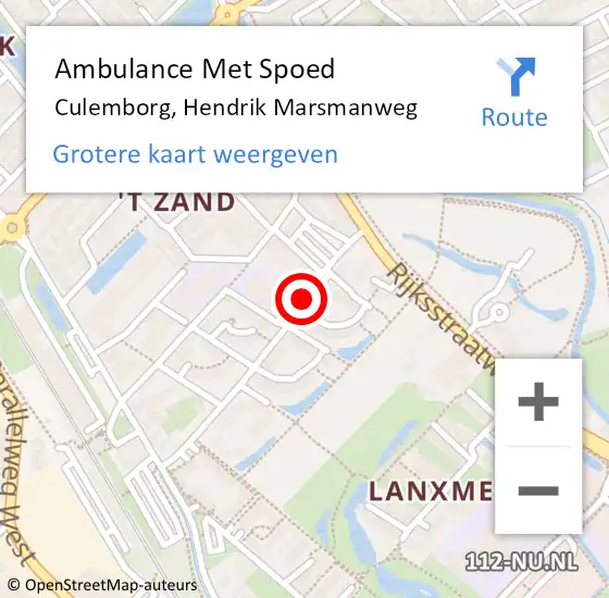 Locatie op kaart van de 112 melding: Ambulance Met Spoed Naar Culemborg, Hendrik Marsmanweg op 12 januari 2018 05:44