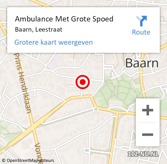 Locatie op kaart van de 112 melding: Ambulance Met Grote Spoed Naar Baarn, Leestraat op 12 januari 2018 06:16