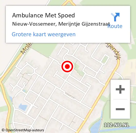 Locatie op kaart van de 112 melding: Ambulance Met Spoed Naar Nieuw-Vossemeer, Merijntje Gijzenstraat op 12 januari 2018 07:08