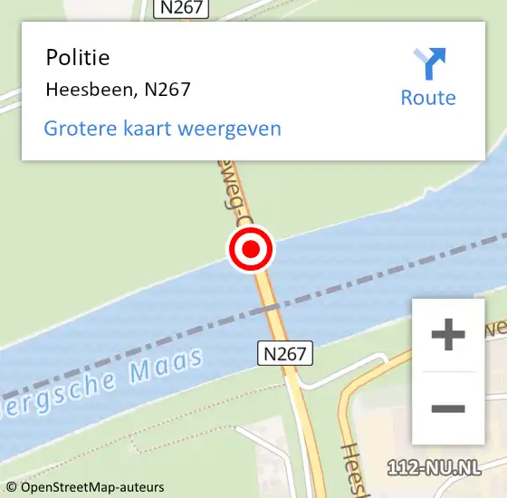 Locatie op kaart van de 112 melding: Politie Heesbeen, N267 op 12 januari 2018 08:01