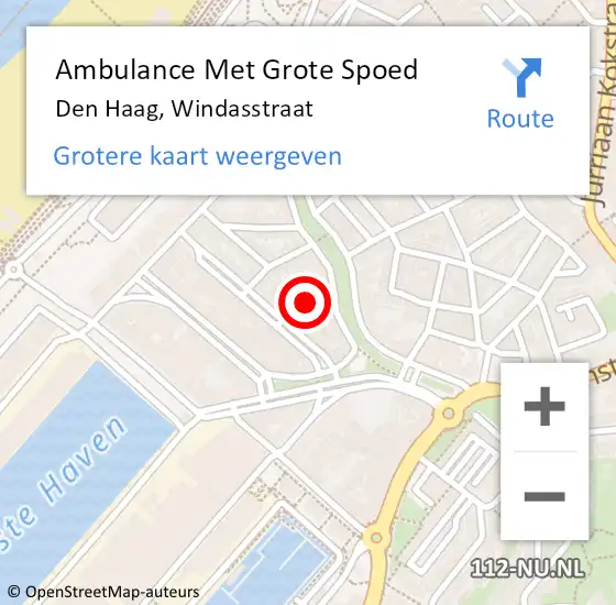 Locatie op kaart van de 112 melding: Ambulance Met Grote Spoed Naar Den Haag, Windasstraat op 12 januari 2018 08:31