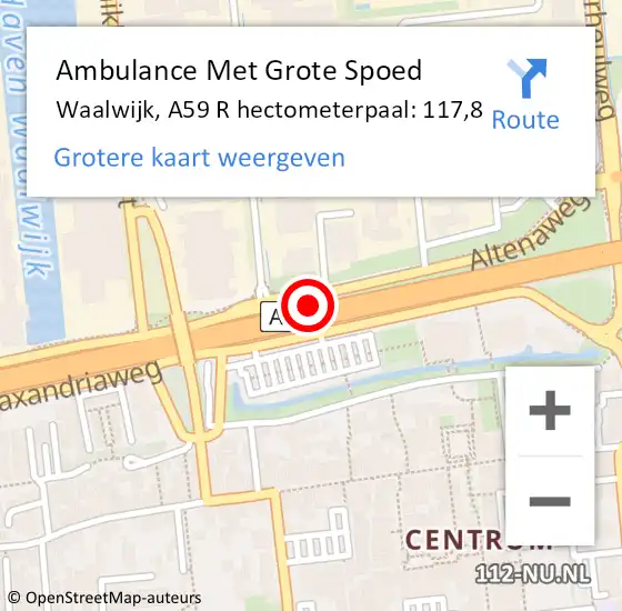 Locatie op kaart van de 112 melding: Ambulance Met Grote Spoed Naar Waalwijk, A59 R hectometerpaal: 117,8 op 12 januari 2018 08:52