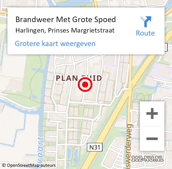 Locatie op kaart van de 112 melding: Brandweer Met Grote Spoed Naar Harlingen, Prinses Margrietstraat op 12 januari 2018 09:20