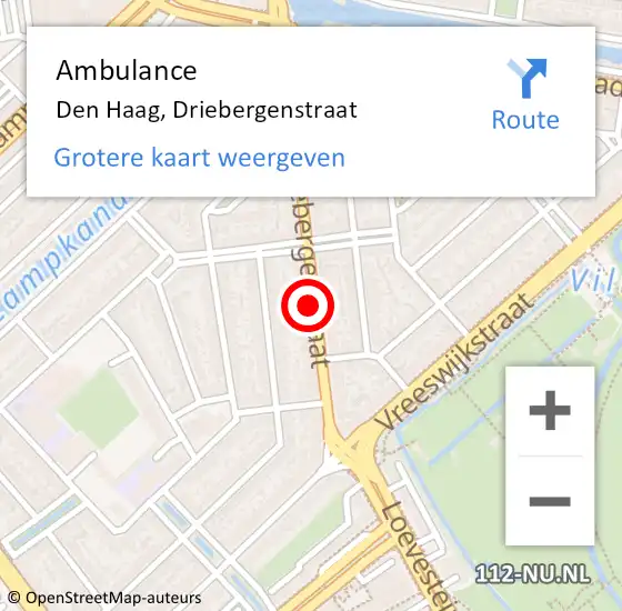 Locatie op kaart van de 112 melding: Ambulance Den Haag, Driebergenstraat op 12 januari 2018 10:12