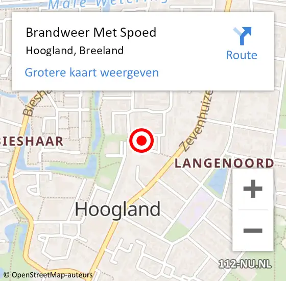 Locatie op kaart van de 112 melding: Brandweer Met Spoed Naar Hoogland, Breeland op 12 januari 2018 10:29