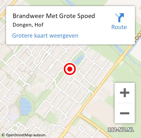 Locatie op kaart van de 112 melding: Brandweer Met Grote Spoed Naar Dongen, Hof op 12 januari 2018 10:31