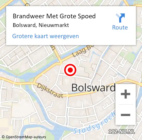 Locatie op kaart van de 112 melding: Brandweer Met Grote Spoed Naar Bolsward, Nieuwmarkt op 12 januari 2018 10:33