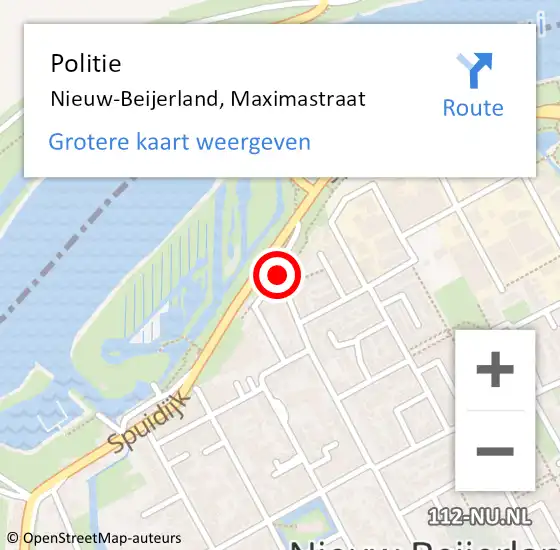 Locatie op kaart van de 112 melding: Politie Nieuw-Beijerland, Maximastraat op 12 januari 2018 10:35