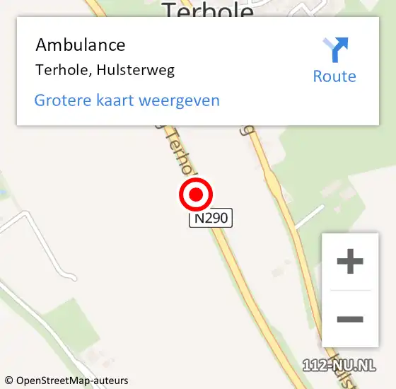 Locatie op kaart van de 112 melding: Ambulance Terhole, Hulsterweg op 12 januari 2018 10:37