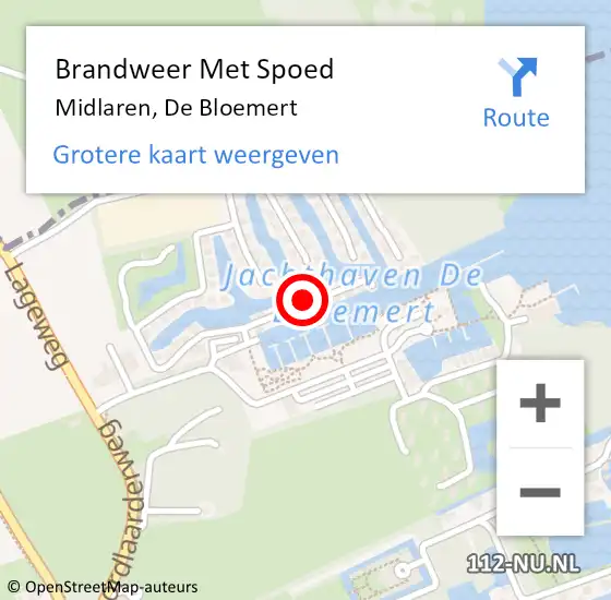 Locatie op kaart van de 112 melding: Brandweer Met Spoed Naar Midlaren, Bloemert op 12 februari 2014 21:30