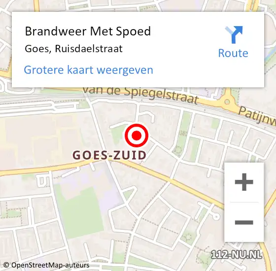 Locatie op kaart van de 112 melding: Brandweer Met Spoed Naar Goes, Ruisdaelstraat op 12 januari 2018 12:00