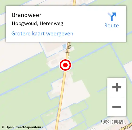 Locatie op kaart van de 112 melding: Brandweer Hoogwoud, Herenweg op 12 januari 2018 12:24
