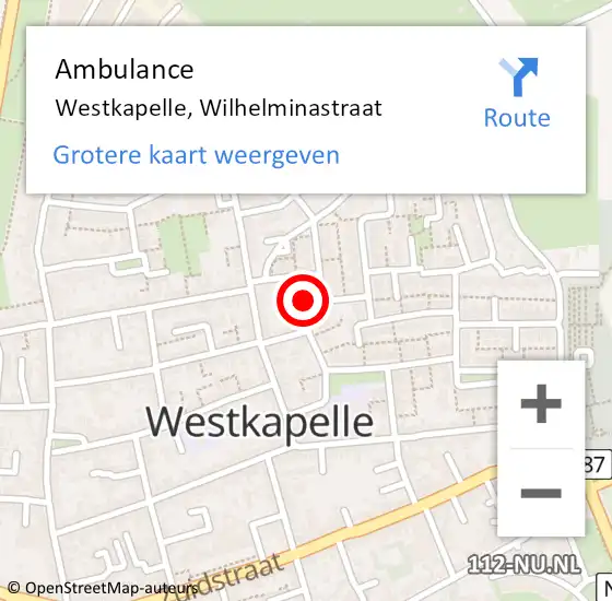 Locatie op kaart van de 112 melding: Ambulance Westkapelle, Wilhelminastraat op 12 januari 2018 12:54