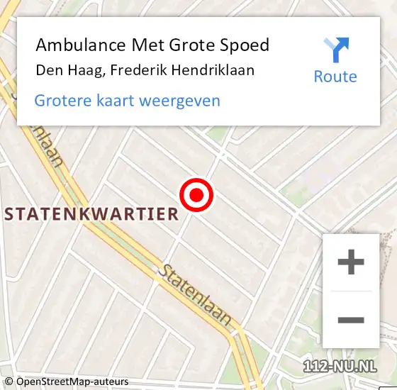Locatie op kaart van de 112 melding: Ambulance Met Grote Spoed Naar Den Haag, Frederik Hendriklaan op 12 januari 2018 13:57
