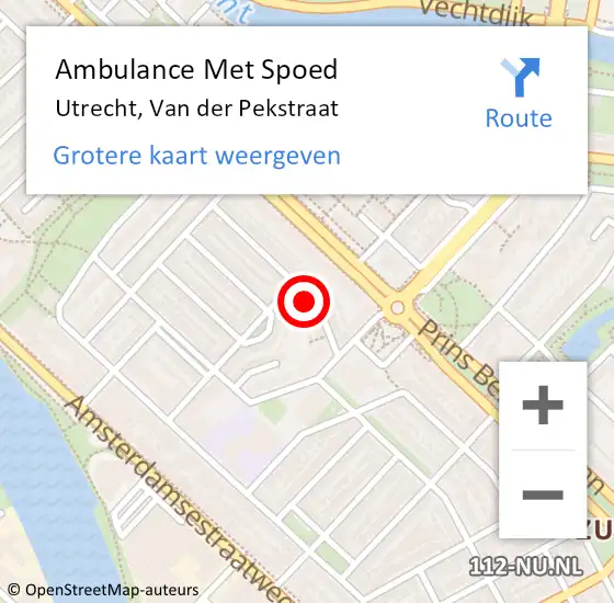 Locatie op kaart van de 112 melding: Ambulance Met Spoed Naar Utrecht, Van der Pekstraat op 12 januari 2018 17:15