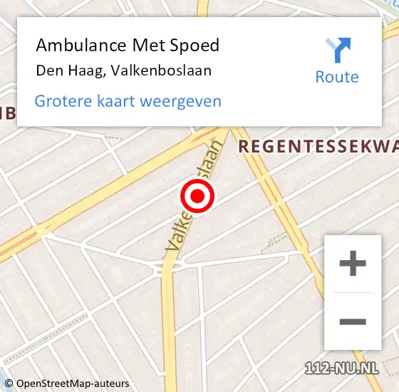 Locatie op kaart van de 112 melding: Ambulance Met Spoed Naar Den Haag, Valkenboslaan op 12 januari 2018 18:39