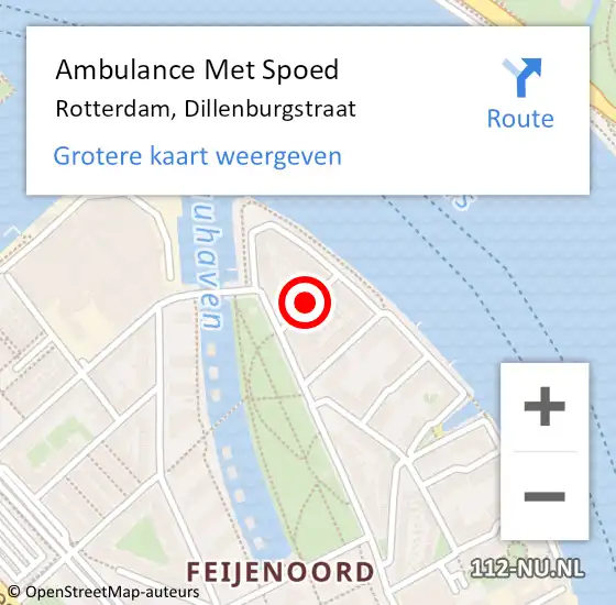 Locatie op kaart van de 112 melding: Ambulance Met Spoed Naar Rotterdam, Dillenburgstraat op 12 januari 2018 19:04