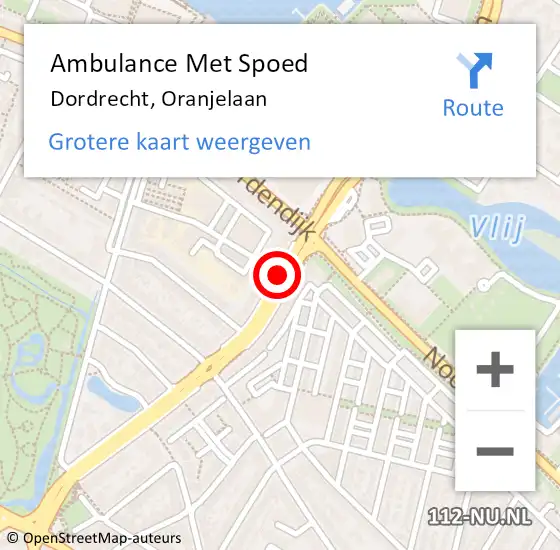 Locatie op kaart van de 112 melding: Ambulance Met Spoed Naar Dordrecht, Oranjelaan op 12 januari 2018 19:49