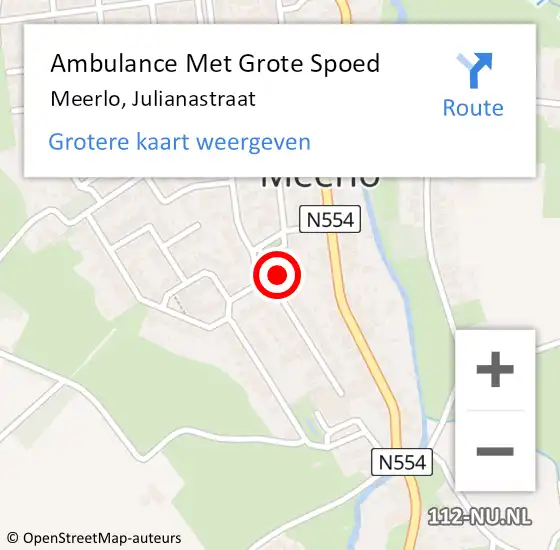 Locatie op kaart van de 112 melding: Ambulance Met Grote Spoed Naar Meerlo, Julianastraat op 12 januari 2018 21:02