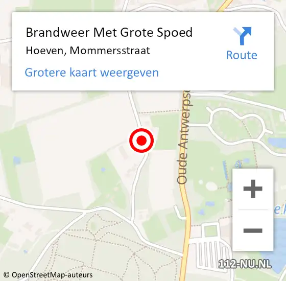 Locatie op kaart van de 112 melding: Brandweer Met Grote Spoed Naar Hoeven, Mommersstraat op 12 januari 2018 22:20