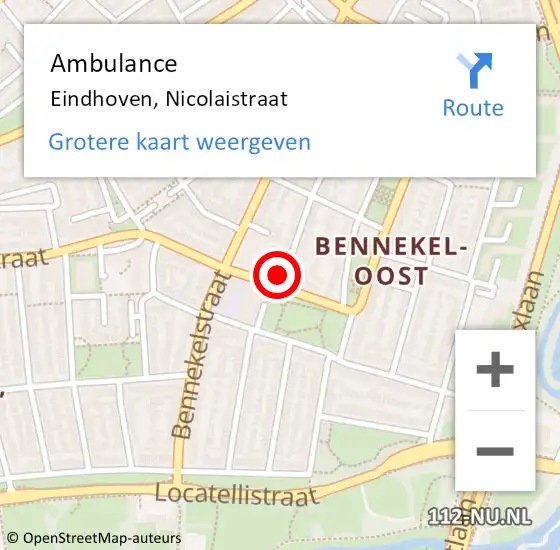 Locatie op kaart van de 112 melding: Ambulance Eindhoven, Nicolaistraat op 12 januari 2018 23:05