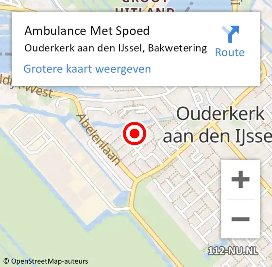 Locatie op kaart van de 112 melding: Ambulance Met Spoed Naar Ouderkerk aan den IJssel, Bakwetering op 12 januari 2018 23:40