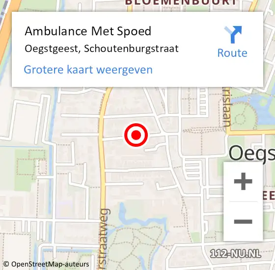 Locatie op kaart van de 112 melding: Ambulance Met Spoed Naar Oegstgeest, Schoutenburgstraat op 13 januari 2018 02:07