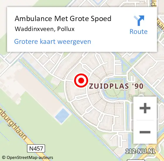 Locatie op kaart van de 112 melding: Ambulance Met Grote Spoed Naar Waddinxveen, Pollux op 13 januari 2018 02:09