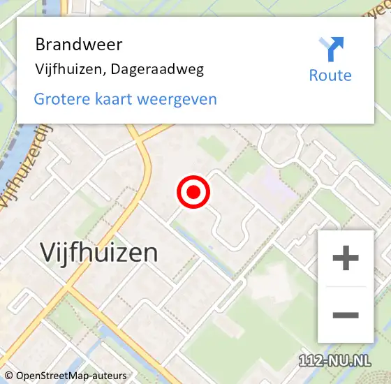 Locatie op kaart van de 112 melding: Brandweer Vijfhuizen, Dageraadweg op 13 januari 2018 02:22